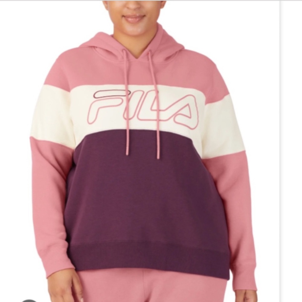 250. 1X-XLG Fila Hoodie Sweatshirt pocket front pretty pinks